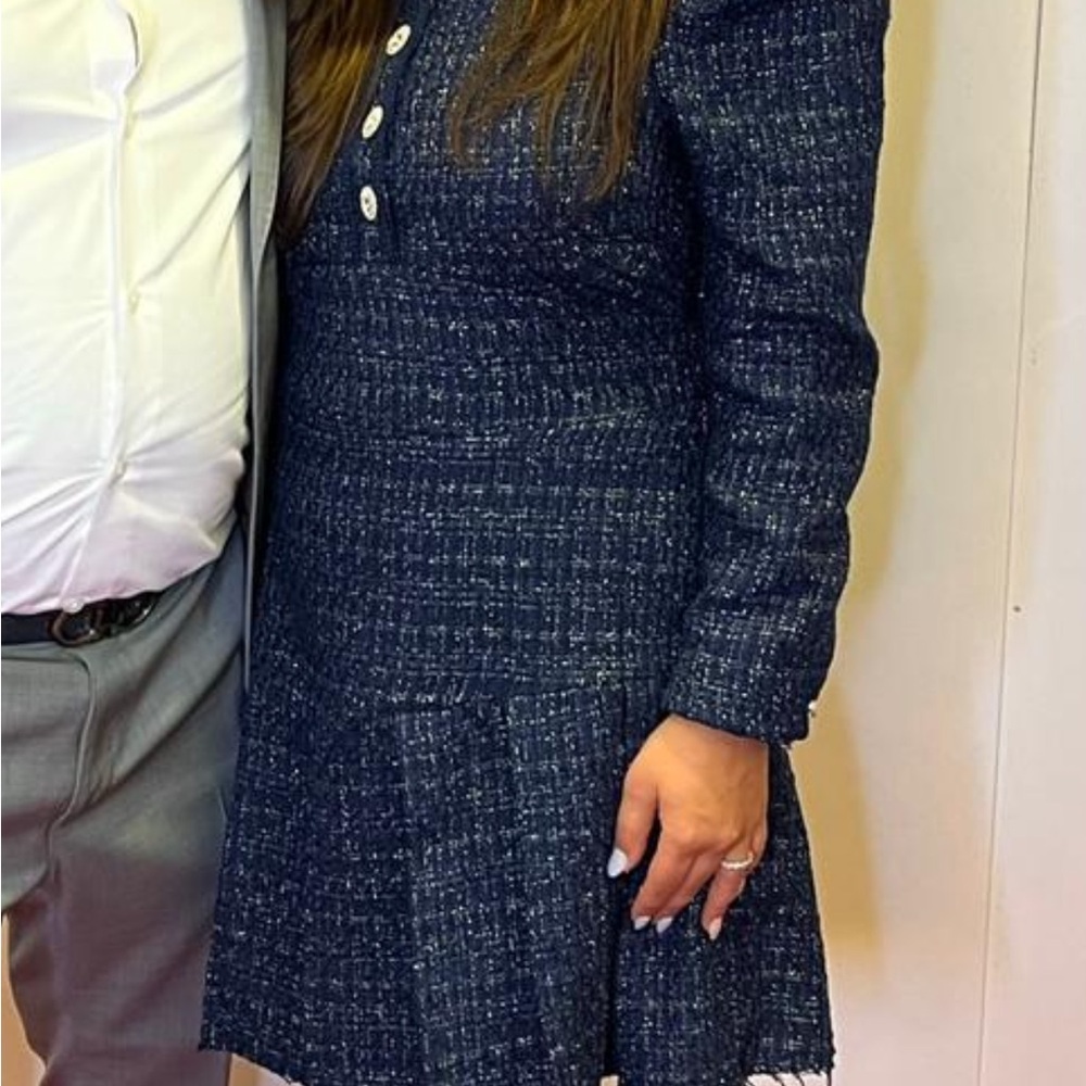 Aqua Navy Tweed Dress